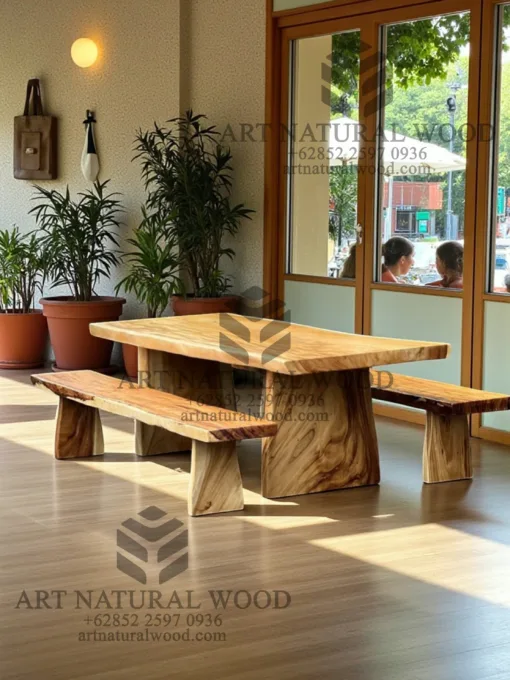 meja makan trembesi minimalis solid utuh