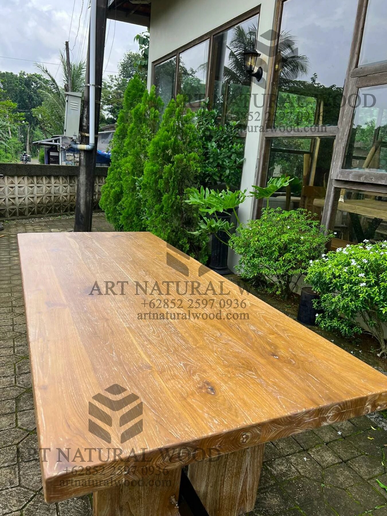 meja kayu jati rustic whitewashed