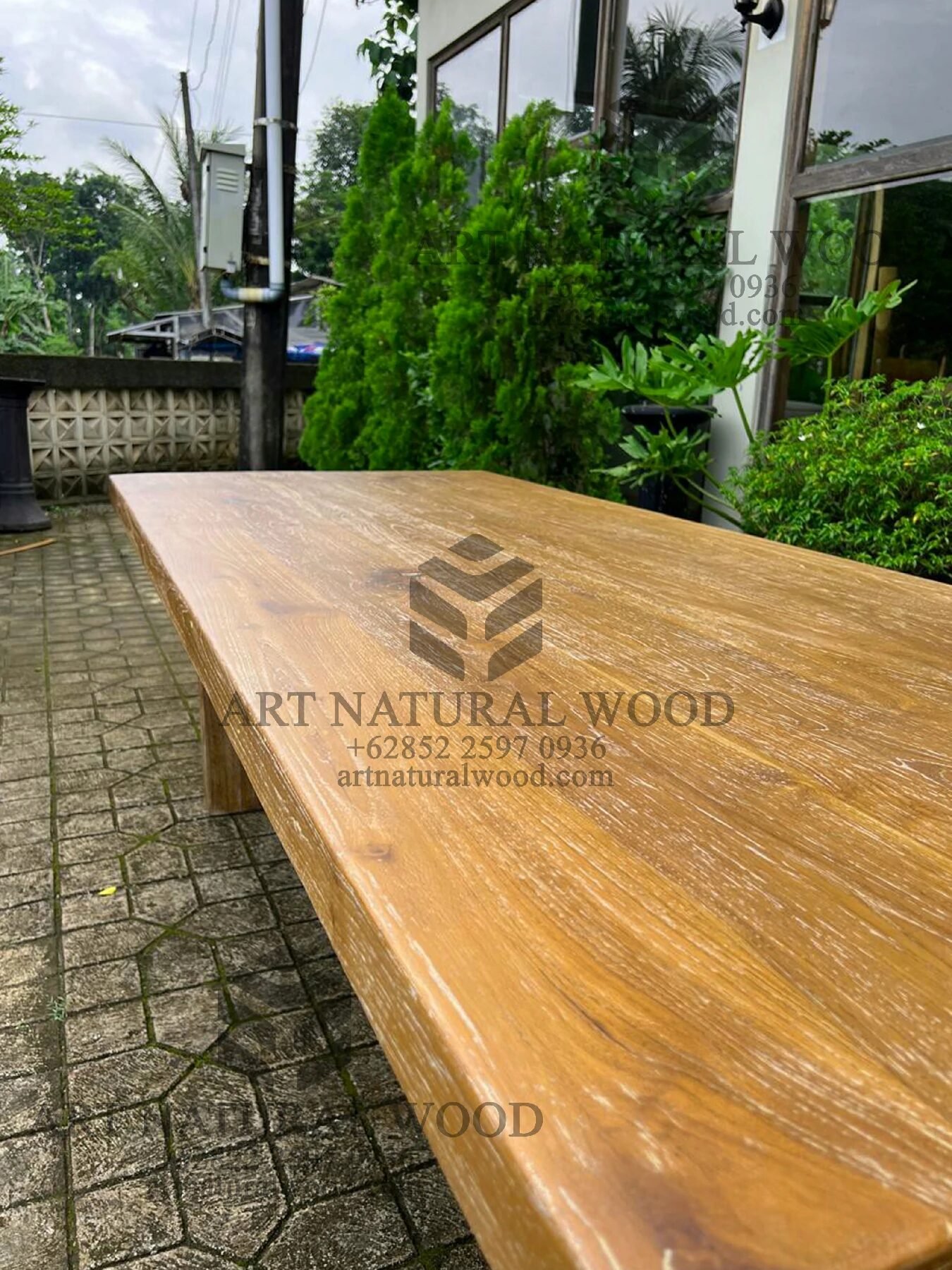 meja kayu jati rustic whitewashed