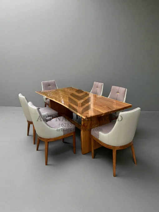 meja makan glossy minimalis kayu jati