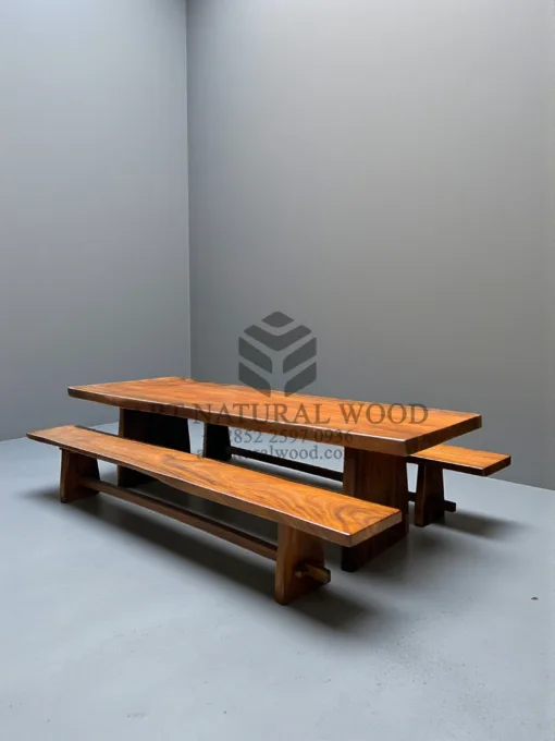 set meja makan kayu trembesi 2 bangku